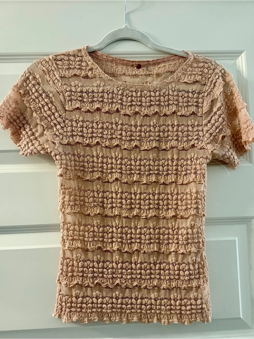 NWOT Free People Angelina Lace Tee Knit Short Sleeve Top - Dusty Pink - Size S